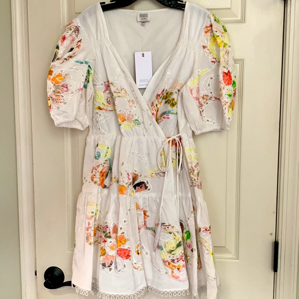 💕HEMANT & NANDITA Cora Floral Wrap Embroidered Mini Dress